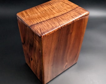 Large Curly Hawaiian Koa Wood Memorial Cremation Urn... 6 1/2"wide x 5"deep x 9"high Wood Adult Cremation Urn Handmade in Hawaii LK-120825-A