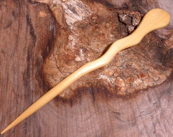 1 " Yellow Teak " 6 Inch Handmade Spiral Hair Stick Pic Pin Fork Serpent Style