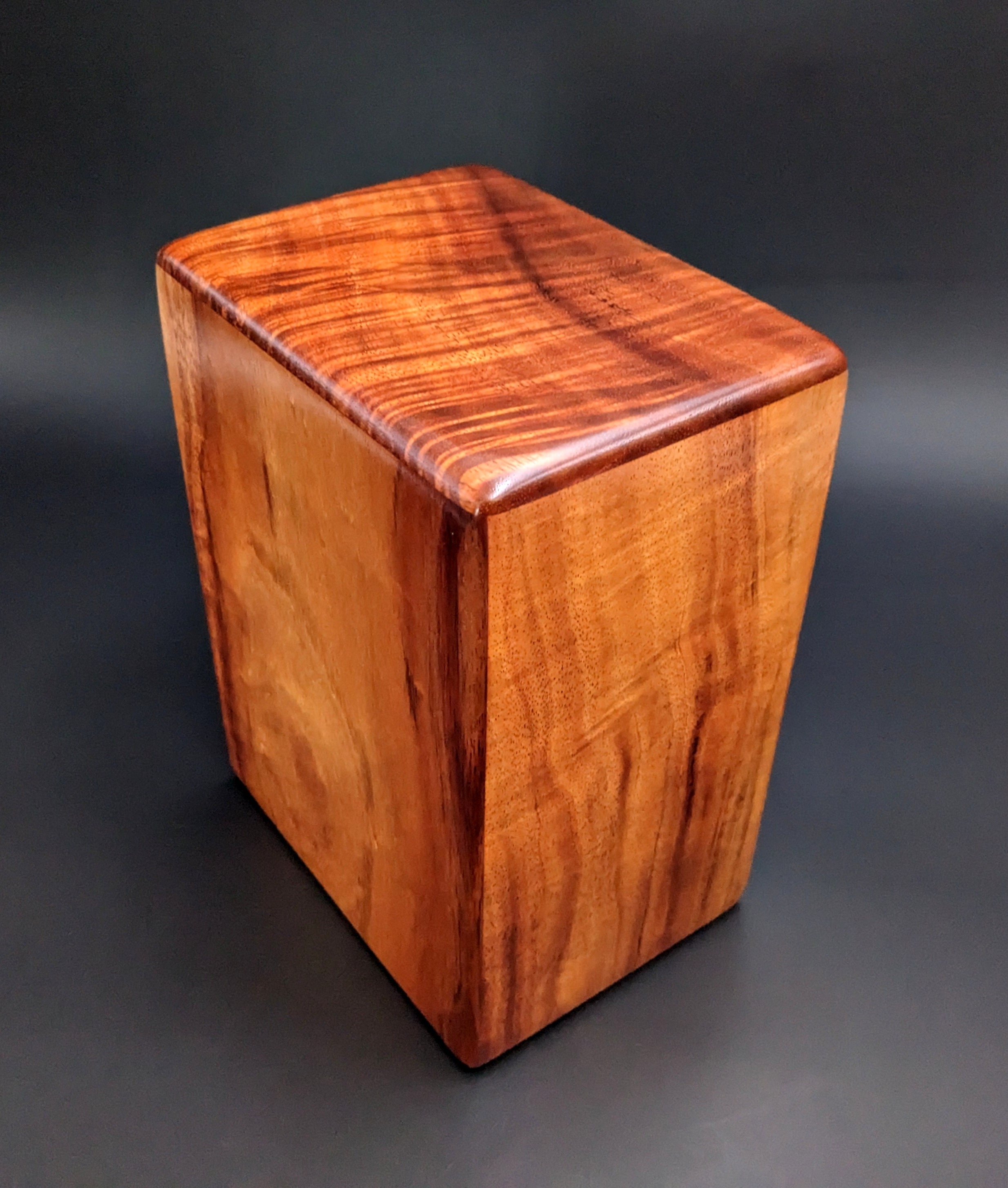 Large Curly Hawaiian Koa Wooden Memorial Cremation Urn... 7wide x 5deep