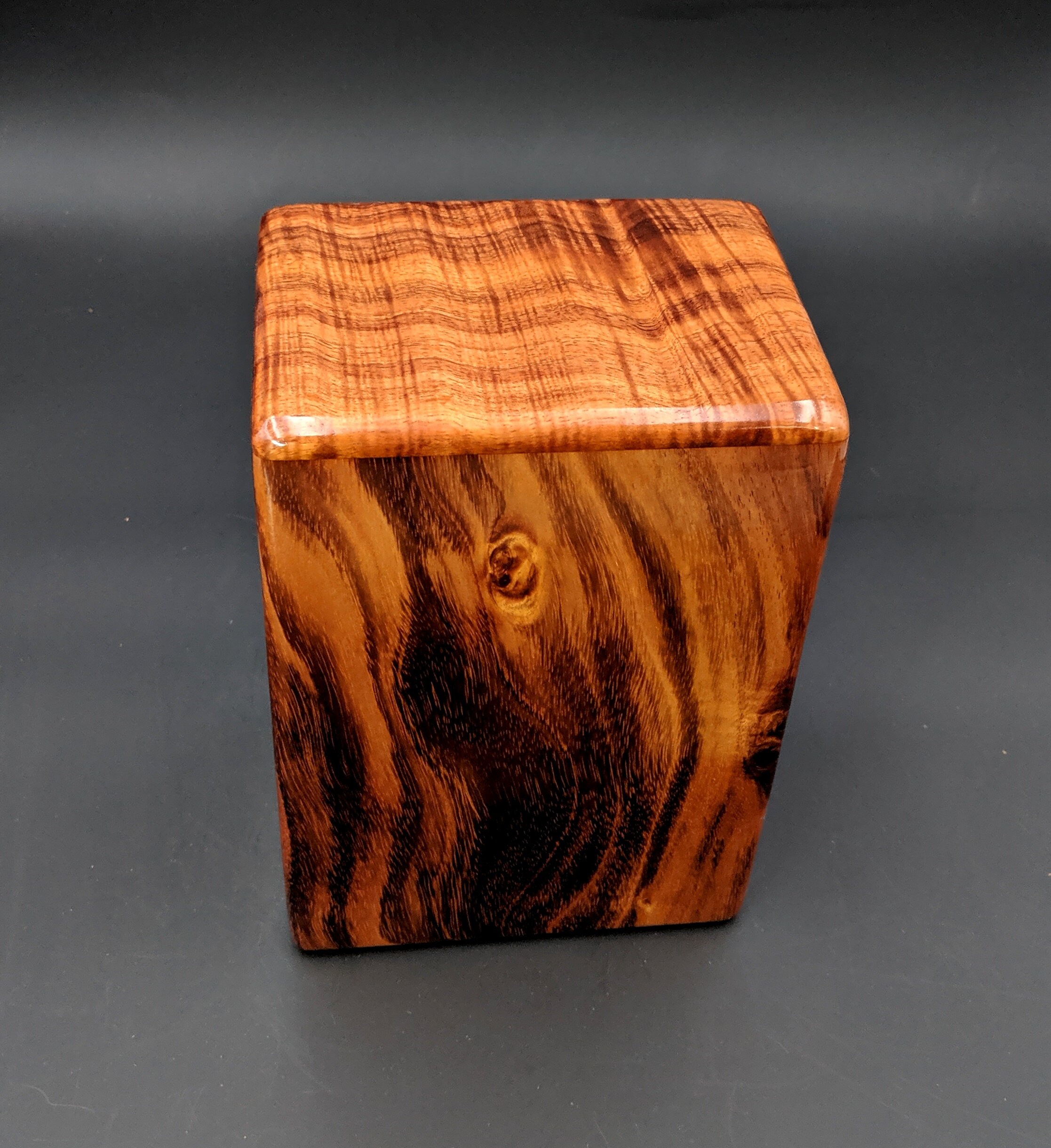 Large Curly Hawaiian Koa Wooden Memorial Cremation Urn... 7wide x 5deep