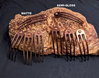 Brown Aluminum Three Prong Hair Fork 4.9" Curved  Unbreakable FPL of 4" W/ Gold Sandstone Cabochon Gem