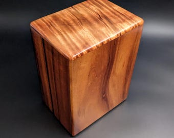 Large Curly Hawaiian Koa Wood Memorial Cremation Urn... 6 3/4"wide x 5"deep x 9"high Wood Adult Cremation Urn Handmade in Hawaii LK-103125-B