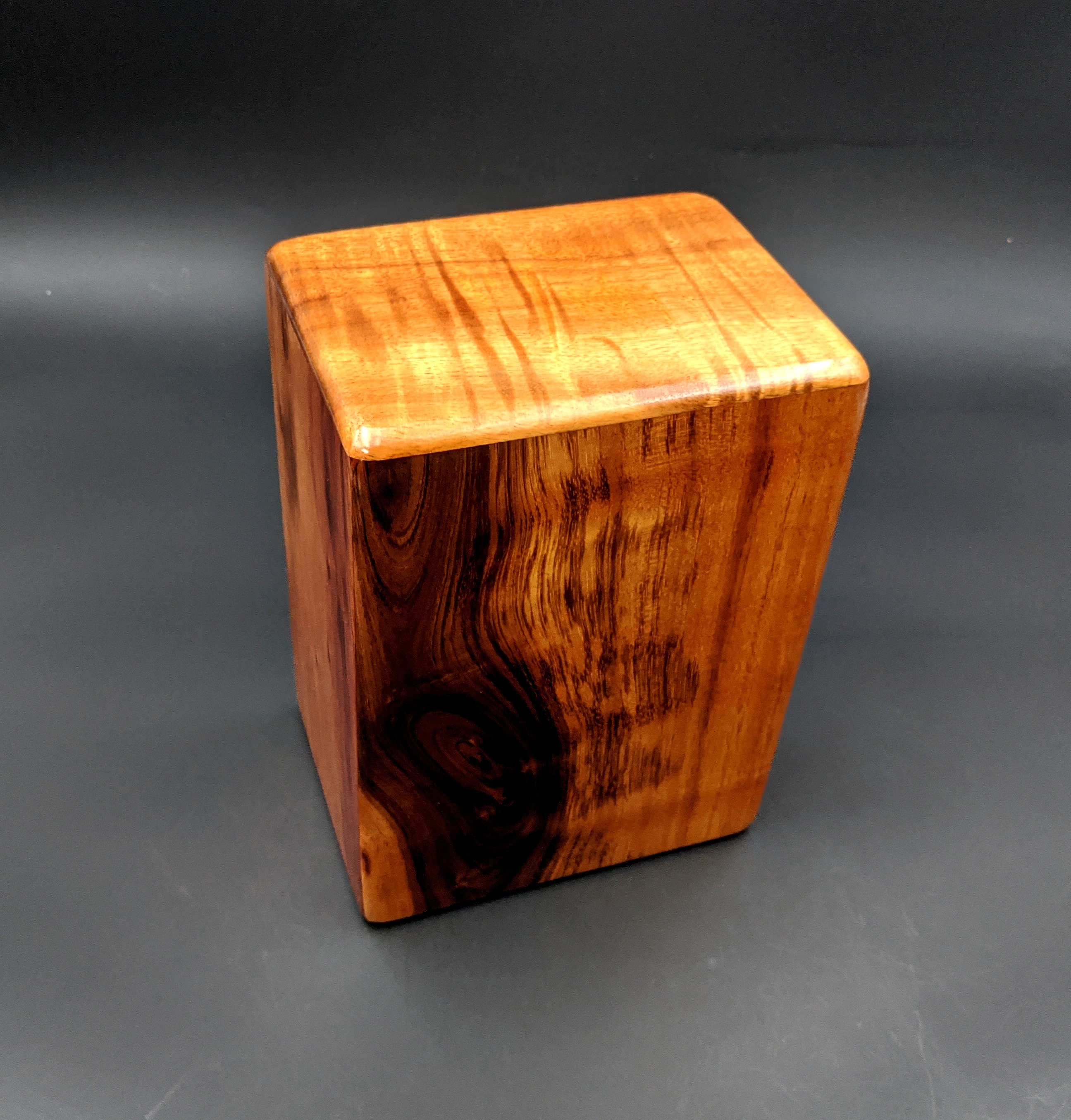 Large Curly Hawaiian Koa Wooden Memorial Cremation Urn... 7wide x 5deep