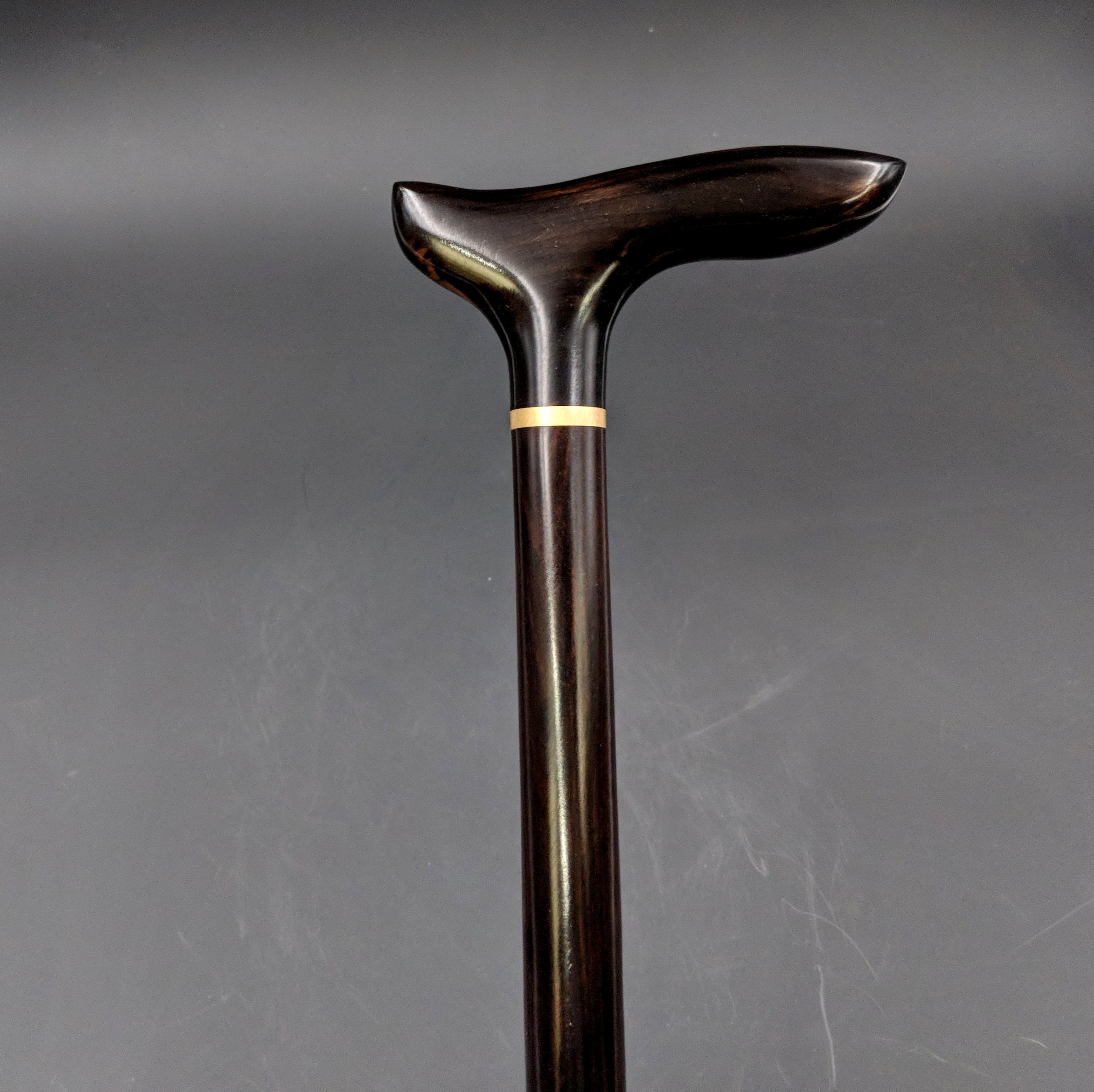 Ebony Walking Stick Cane 36 3/8 Black Dark Brown Stripes Turned Ebony