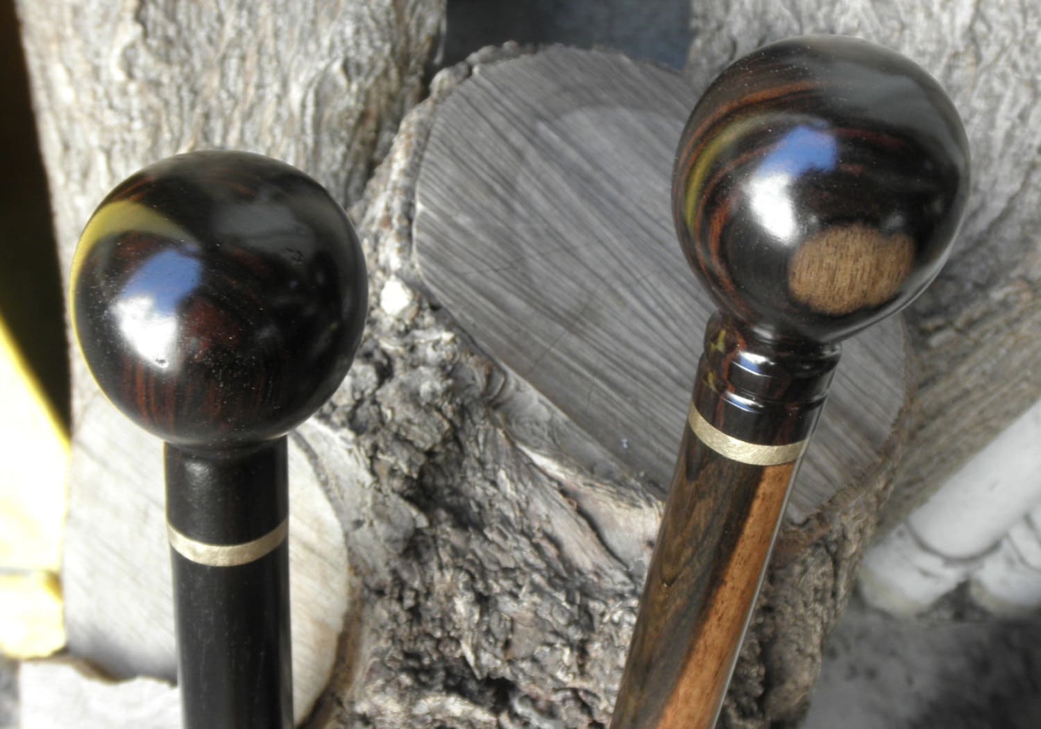 2 Ebony Ball Cane Walking Stick Handles With Threaded Rod Etsy