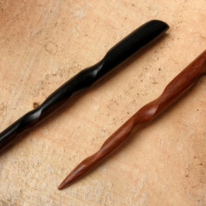 1 Ebony and 1 Rosewood 6 Inch Handmade Conical SpiralHair Stick Groove Running the Length of Stick Pic Pin Pick Black Brown