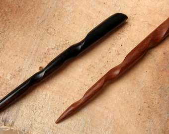 1 Ebony and 1 Rosewood 6 Inch Handmade Conical SpiralHair Stick Groove Running the Length of Stick Pic Pin Pick Black Brown