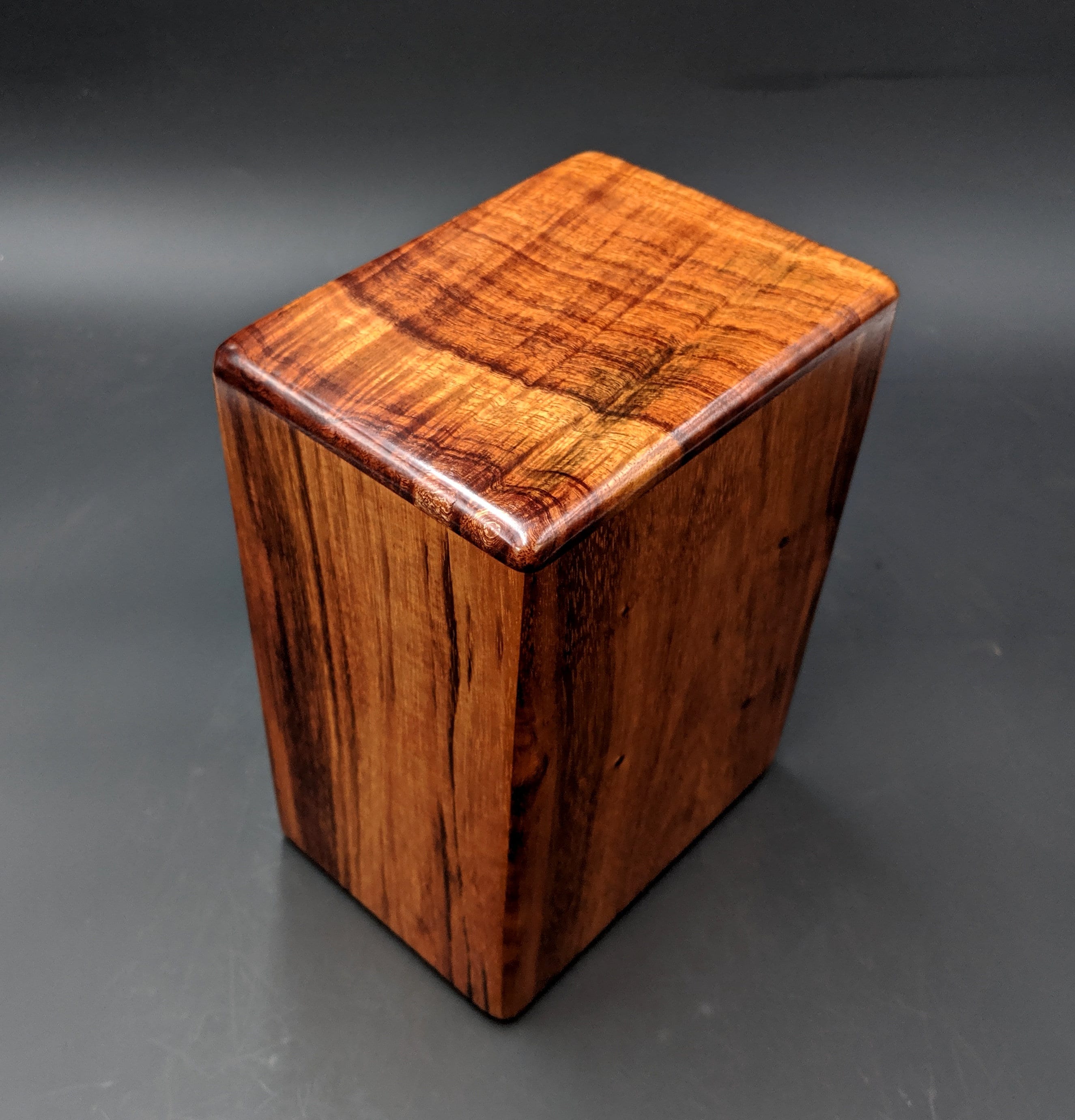 Large Curly Hawaiian Koa Wooden Memorial Cremation Urn... 7wide x 5deep