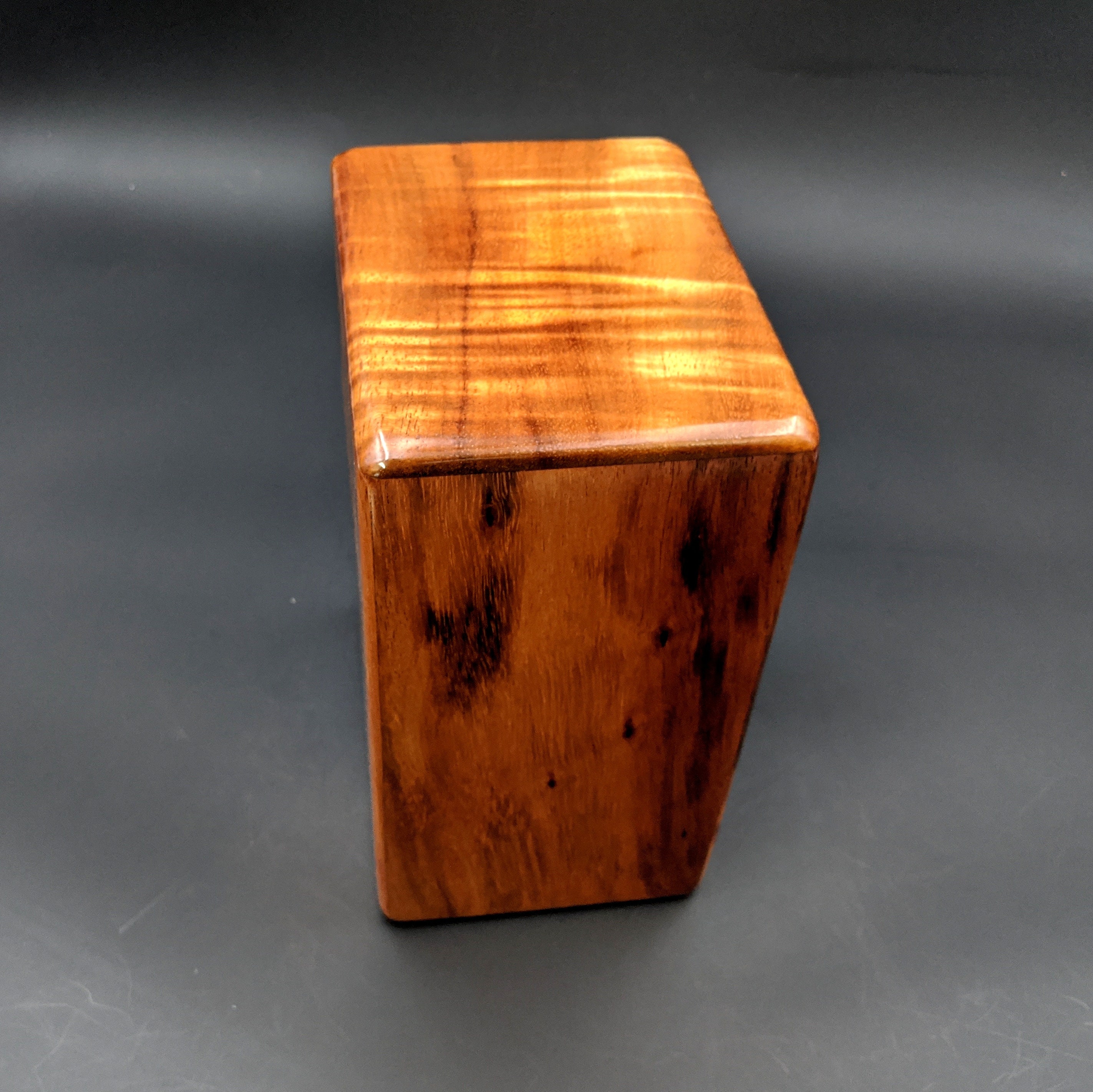 Large Curly Hawaiian Koa Wooden Memorial Cremation Urn... 7wide x 5deep