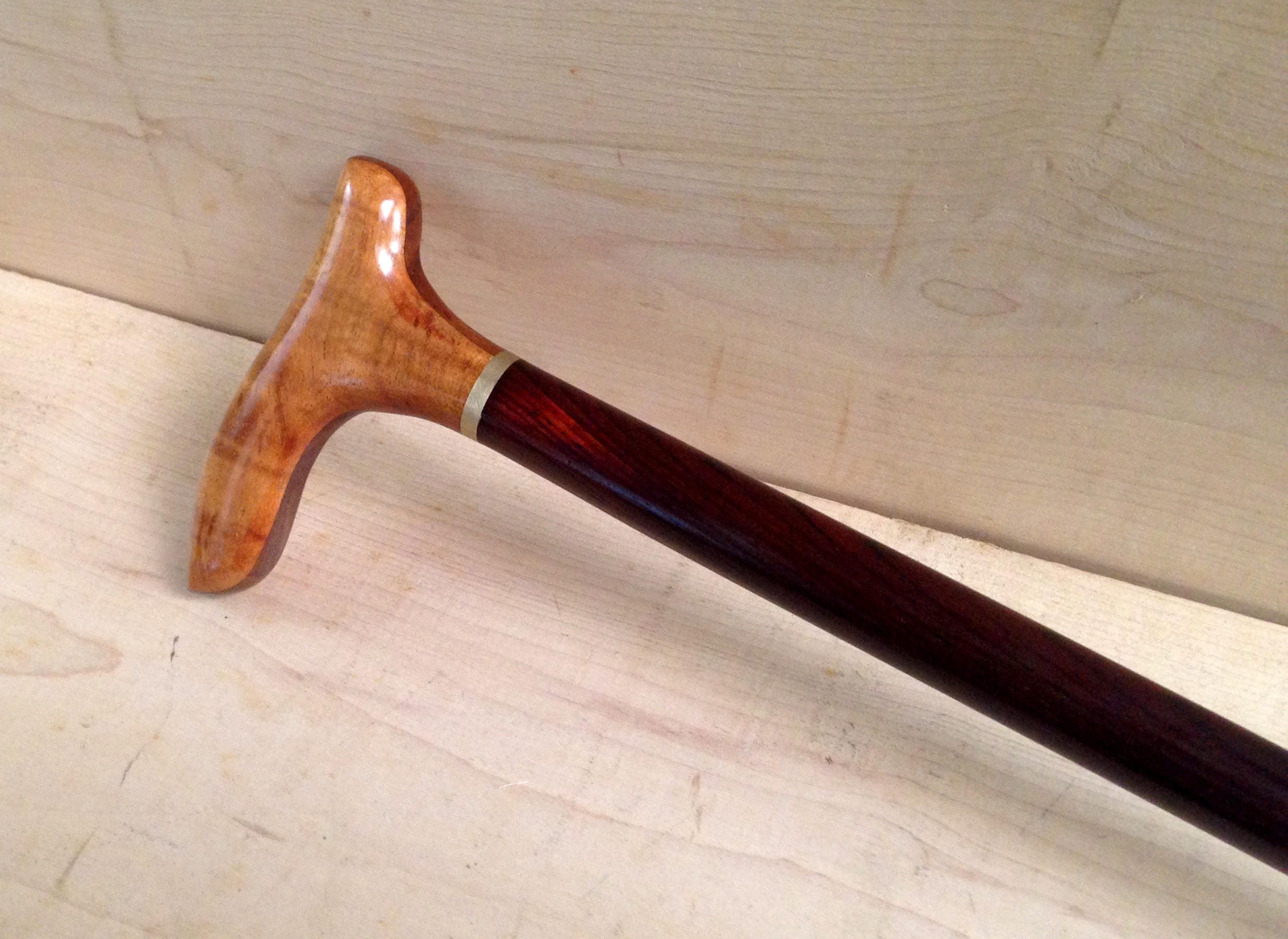 Curly Hawaiian Koa Cane Handle with Turned Cocobolo Rosewood Shaft Cane