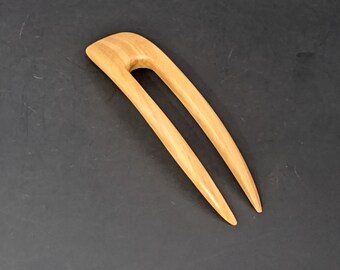 Yellow Teak  4.5 Inch Handmade Wooden Curved 2-Prong Hair Fork Pick Pin Pic Comb Stick FPL 3.5" Yellow which fits contour of the Head