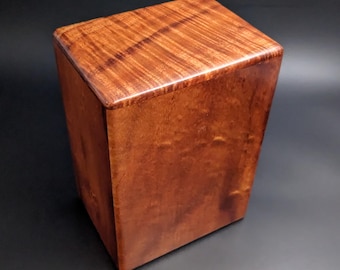 Large Curly Hawaiian Koa Wood Memorial Cremation Urn... 6 1/2"wide x 5"deep x 9"high Wood Adult Cremation Urn Handmade in Hawaii LK-081125-B