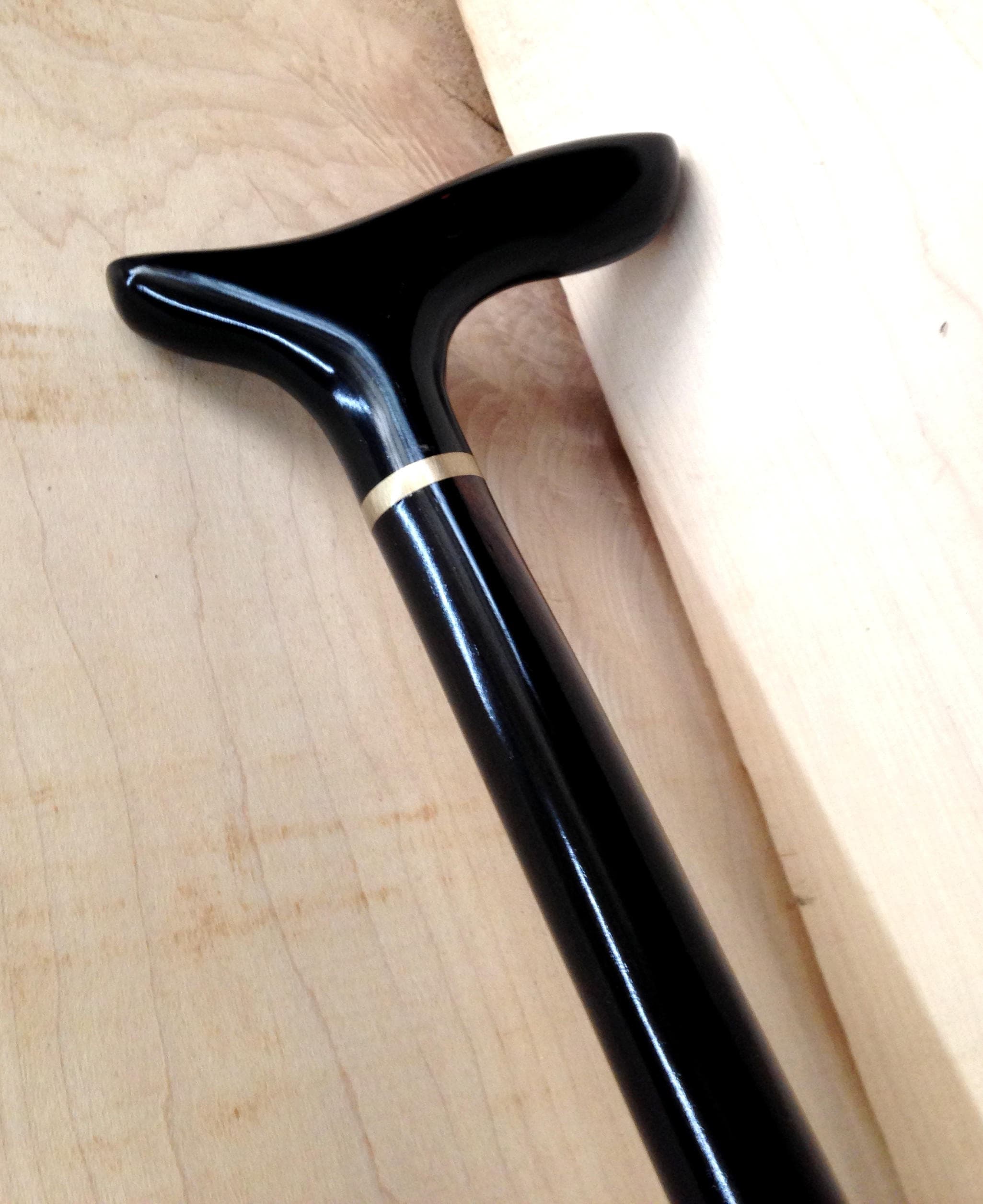 Ebony Walking Stick Cane 36 3/8 Black Brown Markings Shaft Top Turned