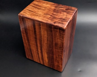 Large Curly Hawaiian Koa Wood Memorial Cremation Urn... 6 3/4"wide x 5"deep x 9"high Wood Adult Cremation Urn Handmade in Hawaii LK-040626-A