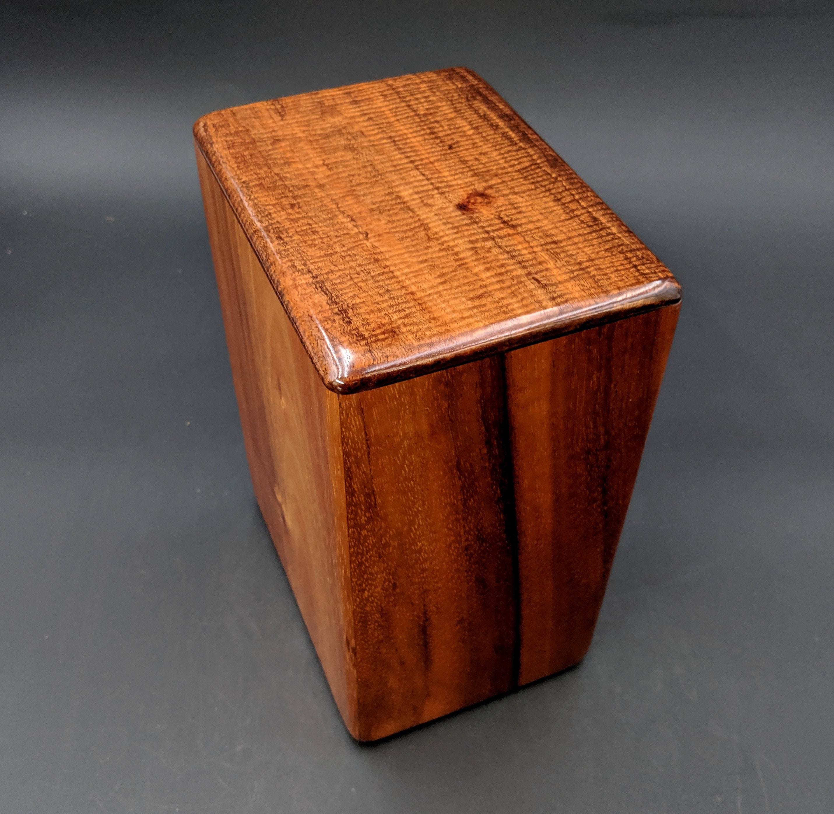Large Curly Hawaiian Koa Wooden Memorial Cremation Urn... 7wide x 5deep