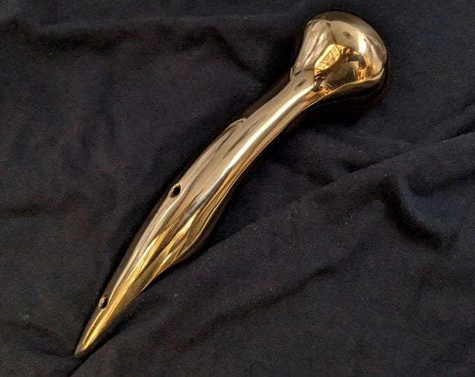 Featured listing image: ONE (1) Hames Solid Brass Walking Stick Cane Handle Traditional 8" Long 3 Hole Model 2" Knob 1 1/8" Opening for Shaft