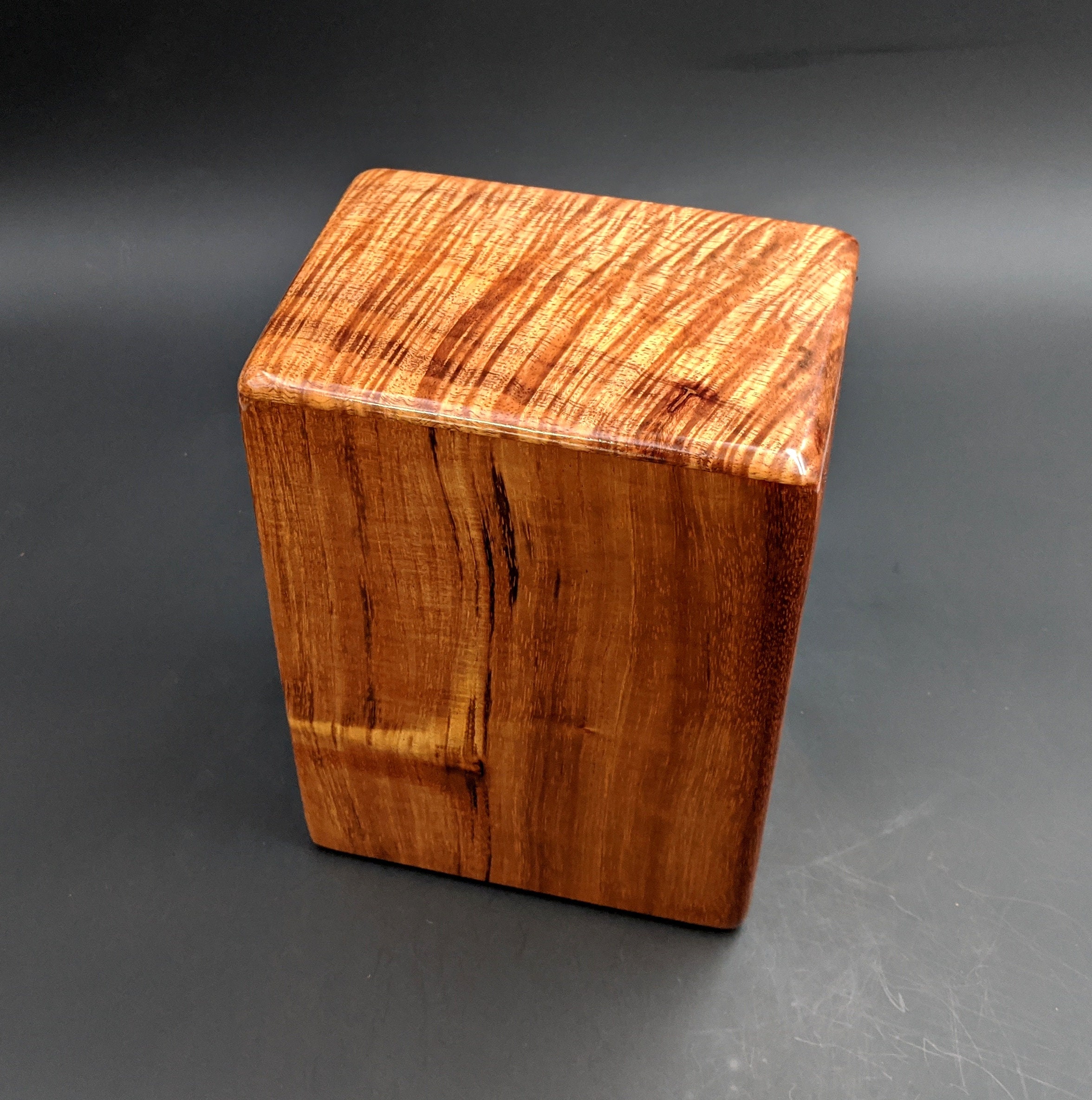 Large Curly Hawaiian Koa Wooden Memorial Cremation Urn... 7wide x 5deep