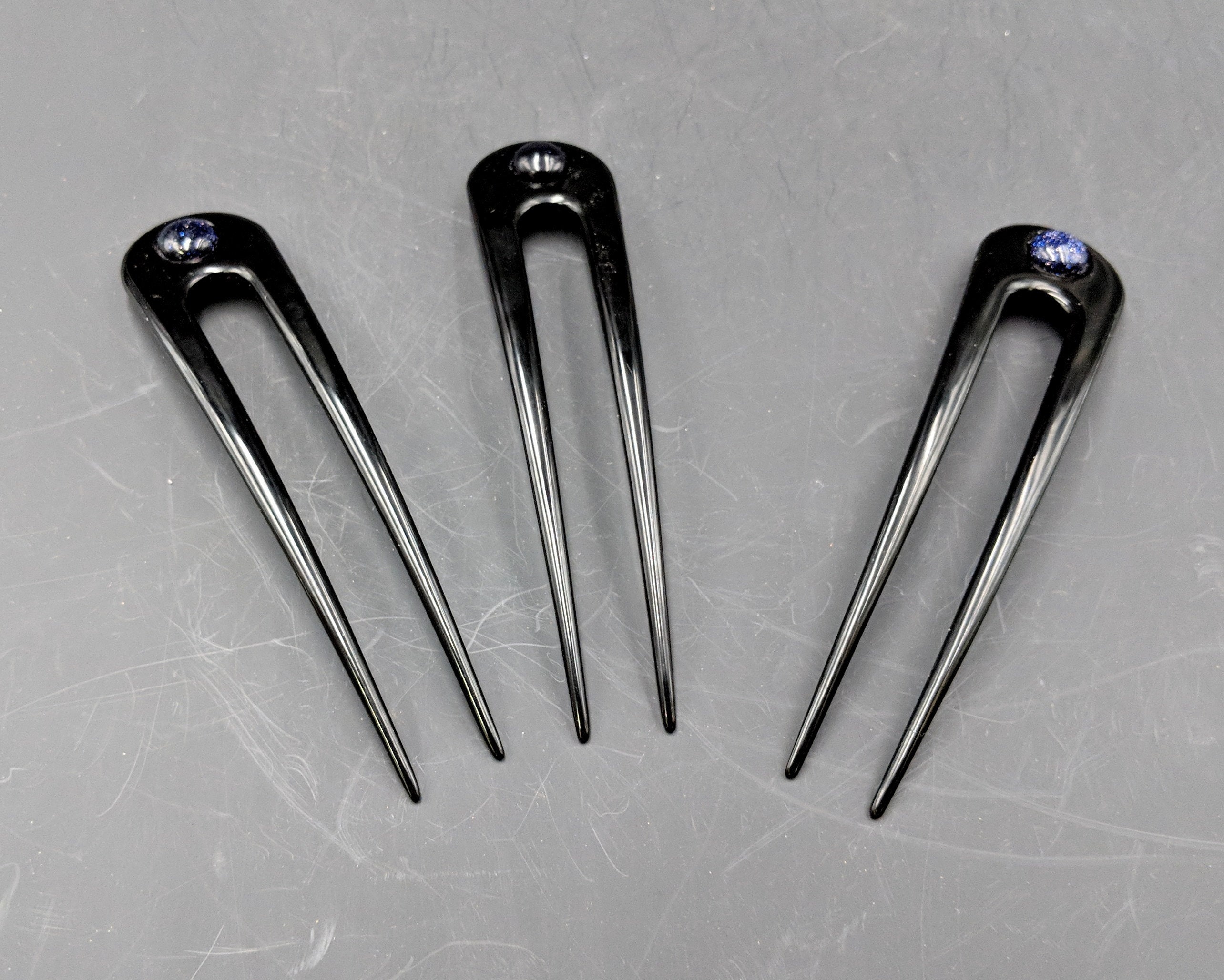 Black Anodized Aluminum Two Prong Hair Fork 4.5 Curved Unbreakable