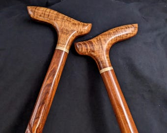 Matching Pair Curly Hawaiian Koa Canes with Turned Spiral Rosewood Shafts. Cane Walking Stick 36.5"(inches) KC022825-A