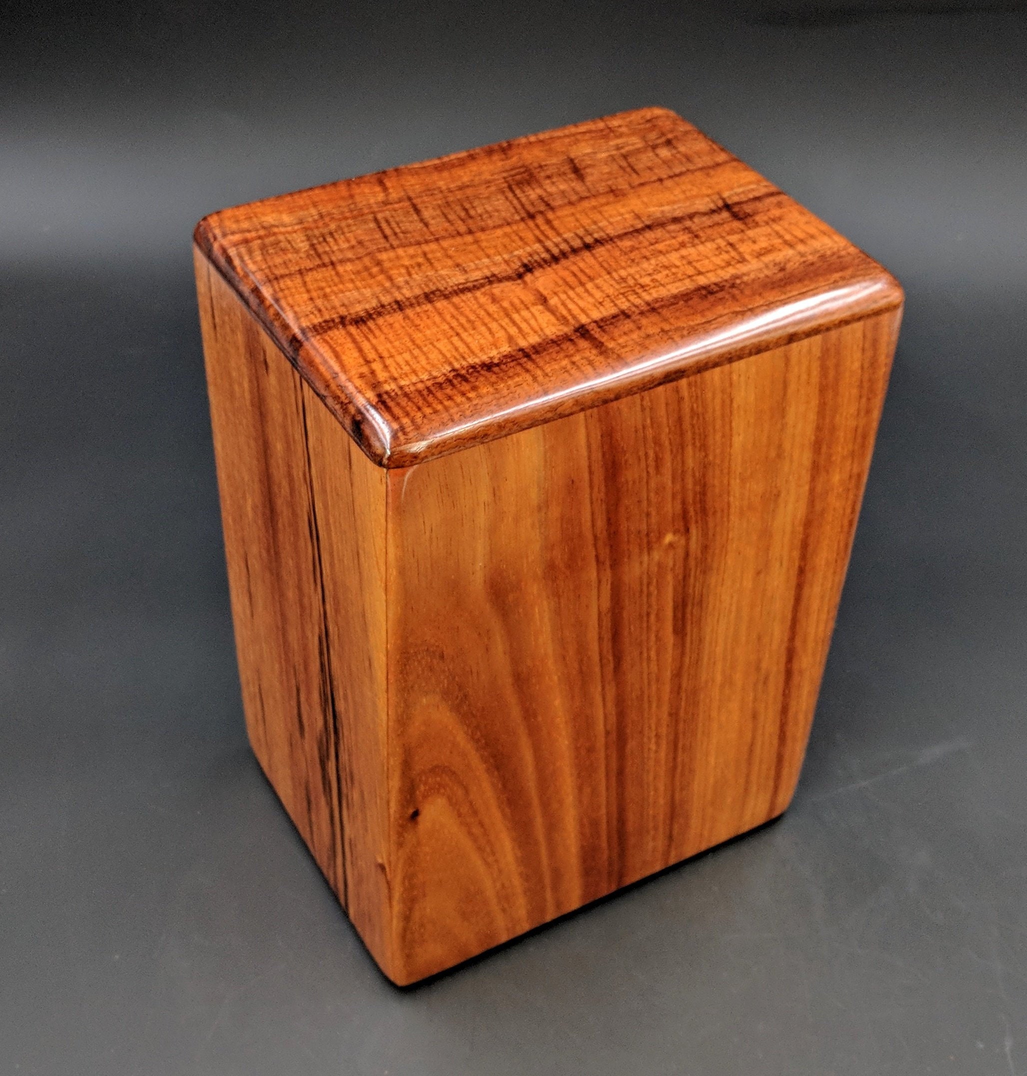 Large Curly Hawaiian Koa Wooden Memorial Cremation Urn... 7wide x 5deep