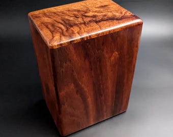 Large Curly Hawaiian Koa Memorial Cremation Urn... 6 3/8"wide x 5"deep x 9"high Wood Adult Cremation Urn Handmade in Hawaii LK-052225-A