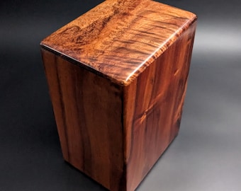 Large Curly Hawaiian Koa Wood Memorial Cremation Urn... 6 1/2"wide x 5"deep x 9"high Wood Adult Cremation Urn Handmade in Hawaii LK-081125-C