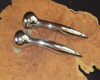 TWO (2) Hames Solid Brass Chromed Walking Stick Cane Handle Traditional 8" Long 3 Hole Model 2" Knob 1 1/8" Opening for Shaft