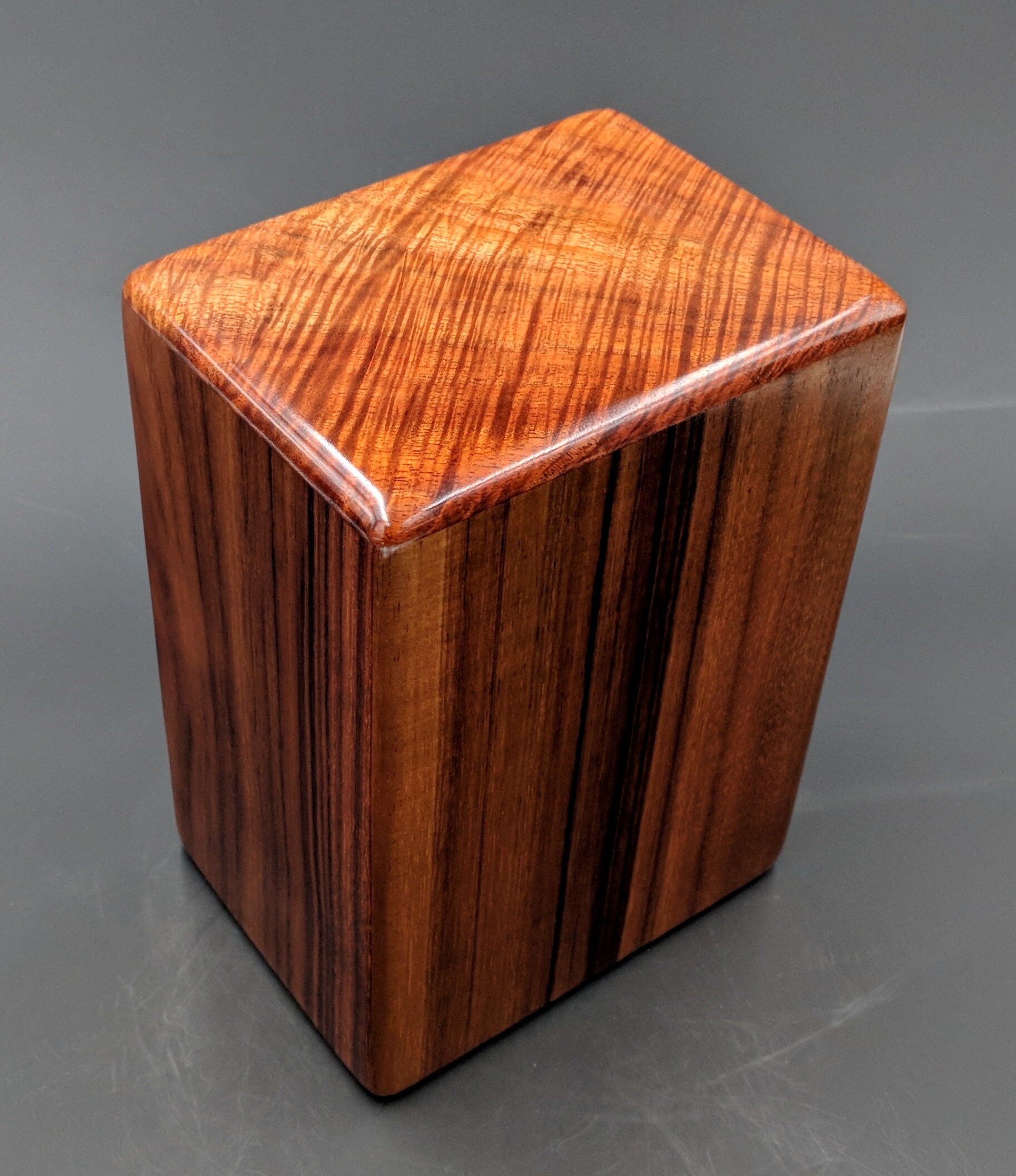 Large Curly Hawaiian Koa Wooden Memorial Cremation Urn... 7wide x 5deep
