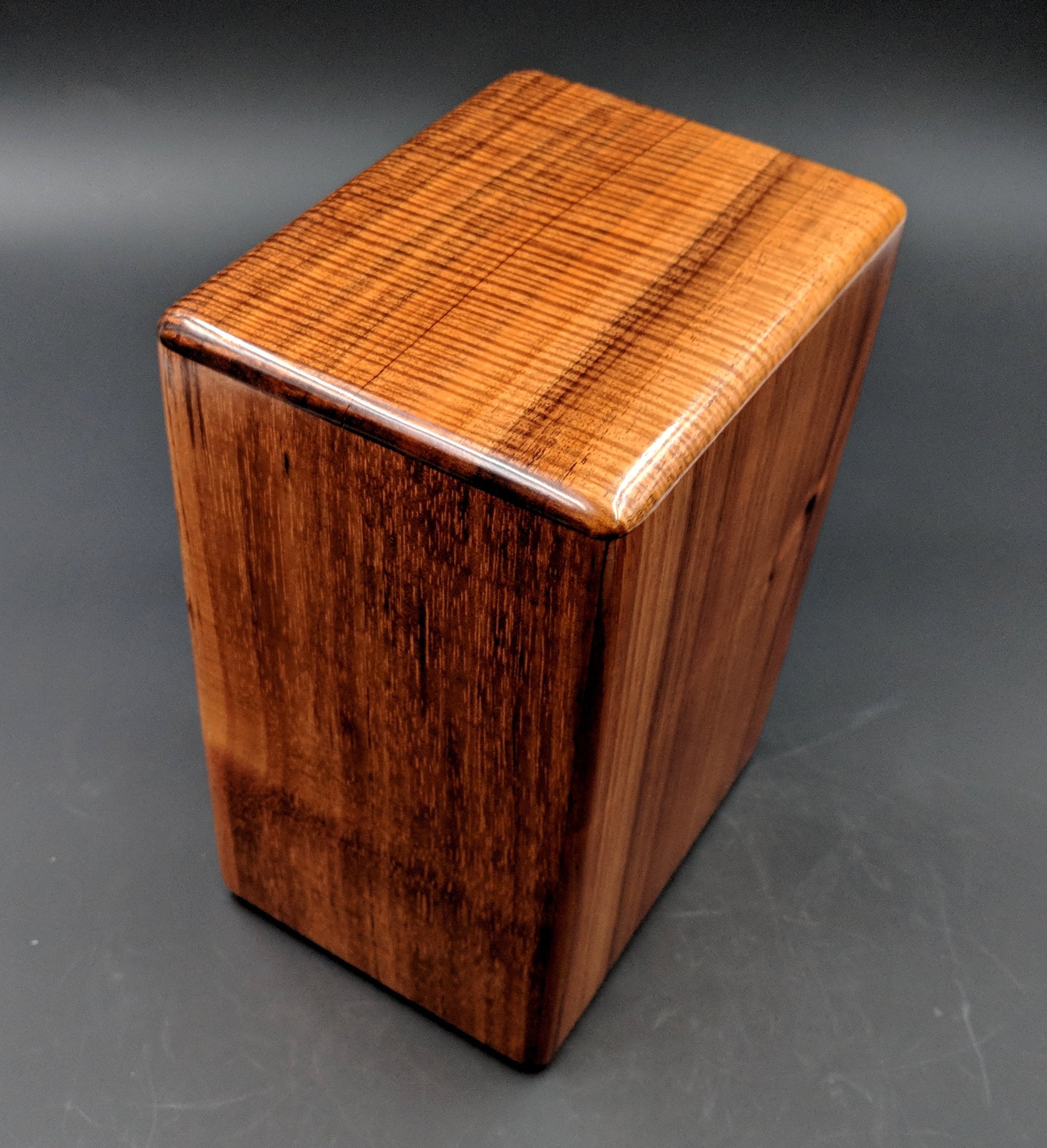 Large Curly Hawaiian Koa Wooden Memorial Cremation Urn... 7wide x 5deep