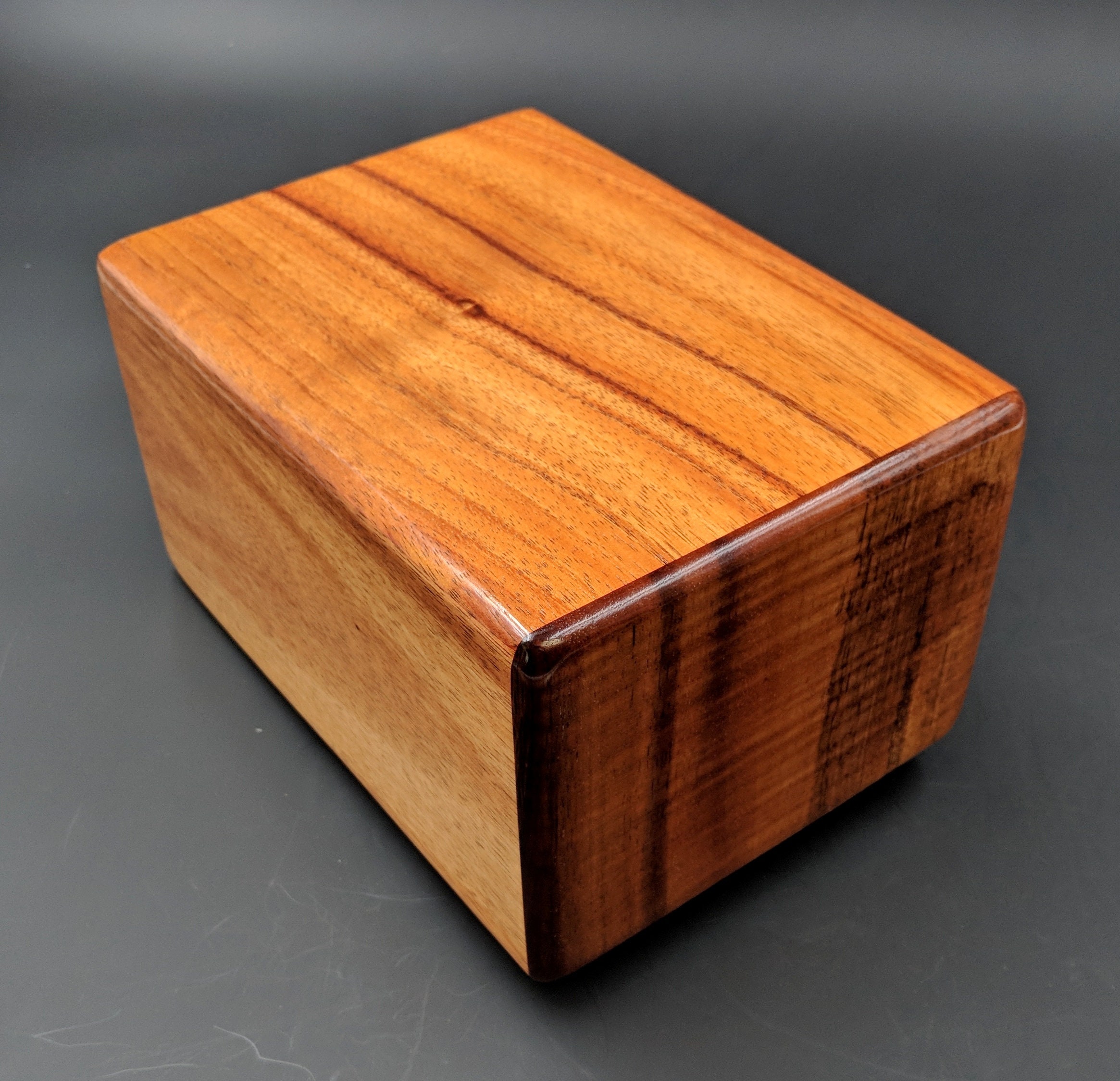 Large Curly Hawaiian Koa Wooden Memorial Cremation Urn... 7wide x 5deep