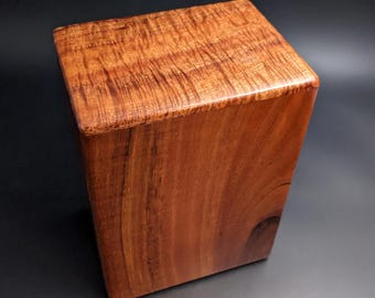 Large Curly Hawaiian Koa Memorial Cremation Urn... 6 1/2"wide x 5"deep x 9"high Wood Adult Cremation Urn Handmade in Hawaii LK-011425-E