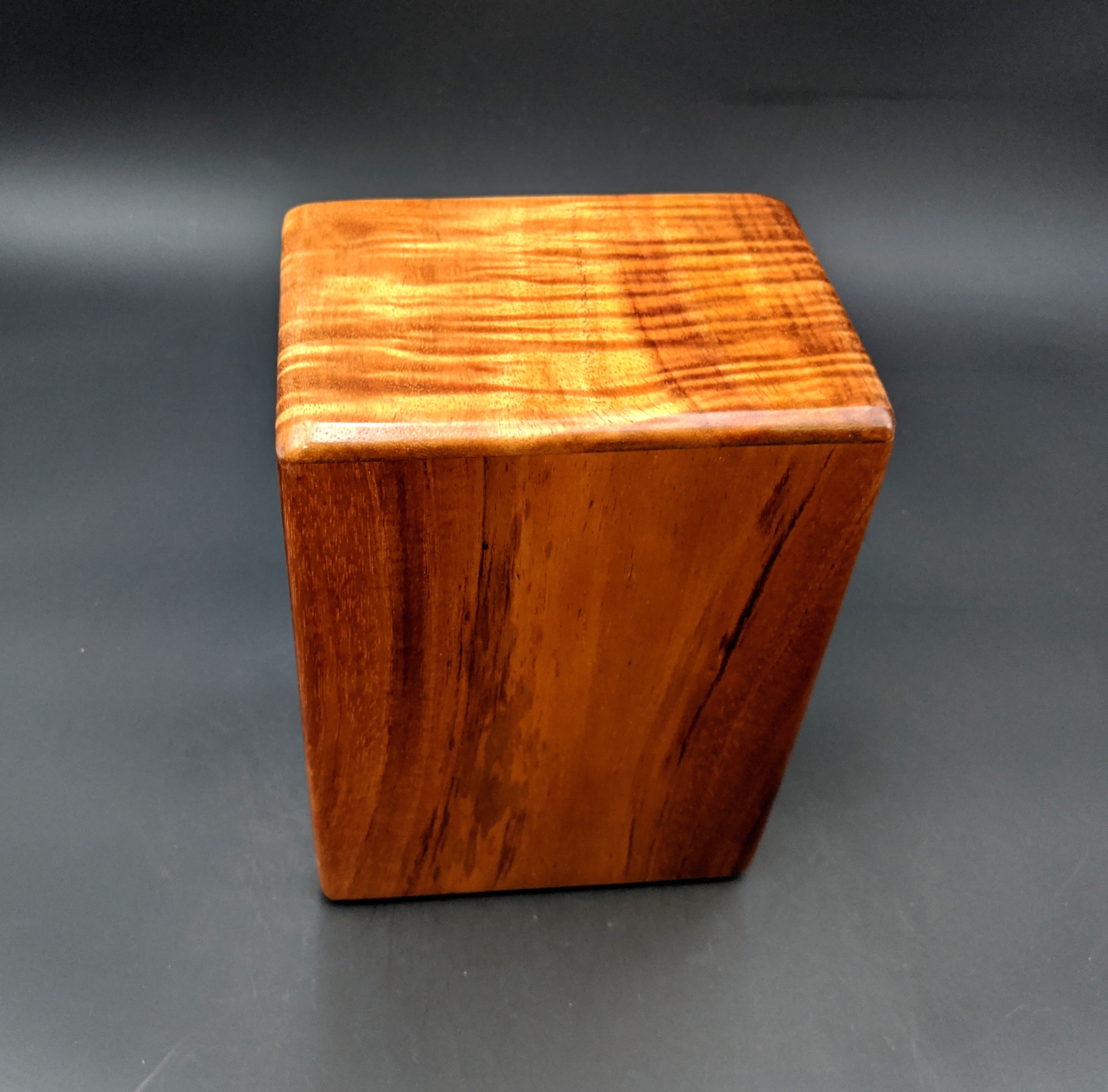 Large Curly Hawaiian Koa Wooden Memorial Cremation Urn... 7wide x 5deep