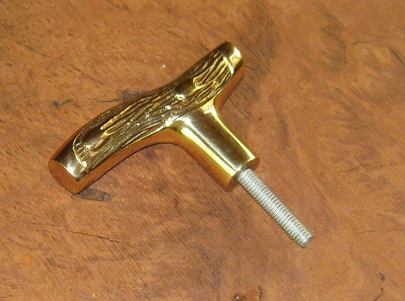 1 Cast Brass Smaller Fritz Cane Walking Stick Handle with 3 1/2" Threaded Rod Connector for Your Cane Shaft
