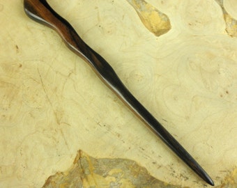SE Asia Striped Ebony 6 1/2 Inch Spiral Hair Stick Pin Pic Black w/ Brown Grain Stiping 1/4" Thick 5/8" Widest Point