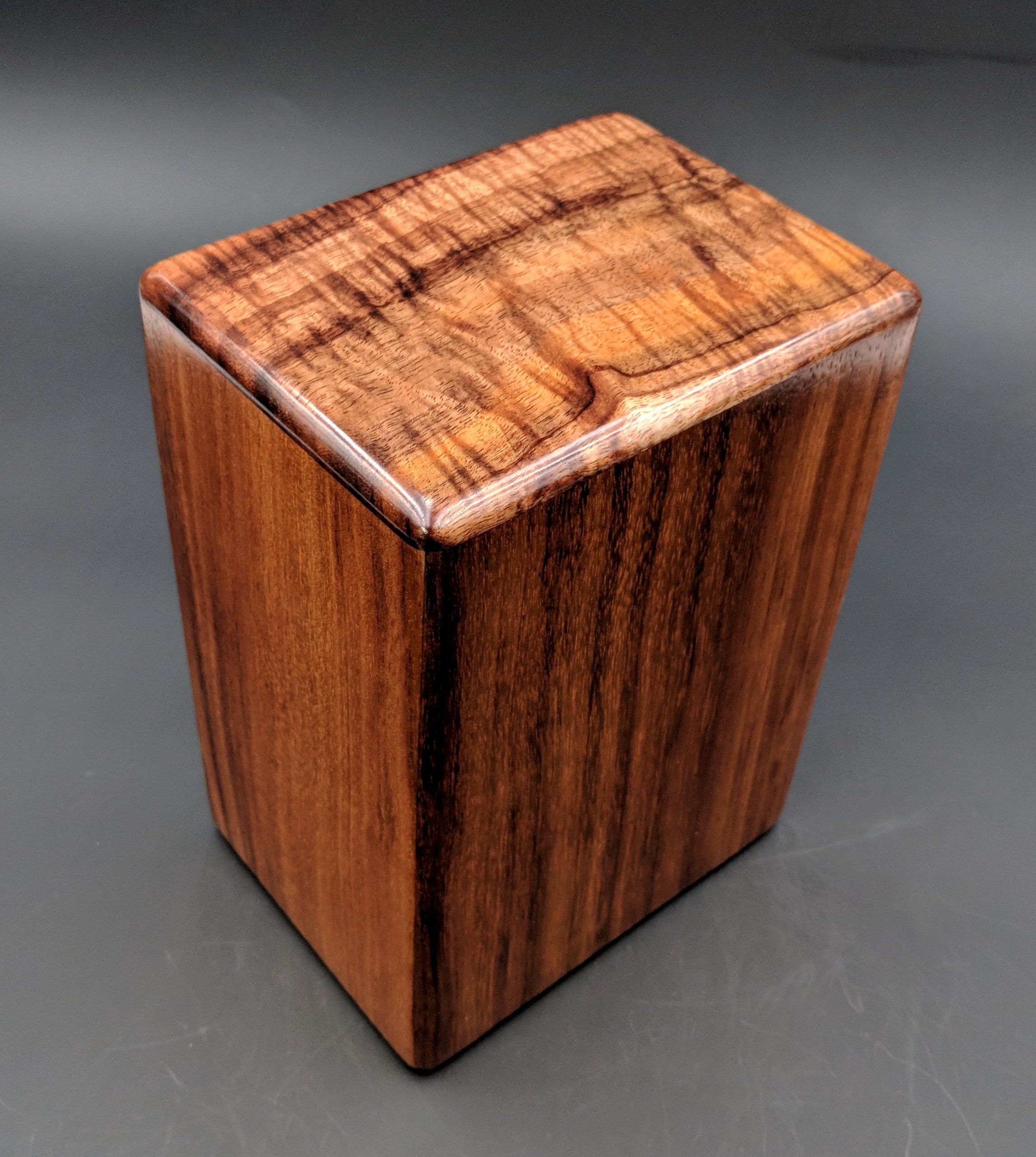 Large Curly Hawaiian Koa Wooden Memorial Cremation Urn... 7wide x 5deep