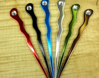 ONE 6" Anodized Aluminum Spiral Hair Stick Shawl Pin Pic Unbreakable Waterproof Semi Gloss   Aqua, Black, Brown, Green, Red and Silver