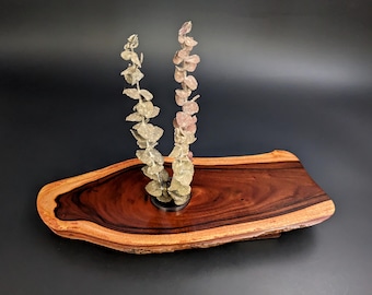 Hawaiian Milo Free Form Ikebana Vase 14.5" long X 5 to 8" wide Water Holding Solid Brass w Brass Antique Finish Kenzan Pin Frog. ML-021925-B