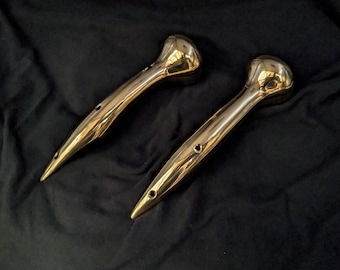 TWO (2) Hames Solid Brass Walking Stick Cane Handle Traditional 8" Long 3 Hole Model 2" Knob 1 1/8" Opening for Shaft