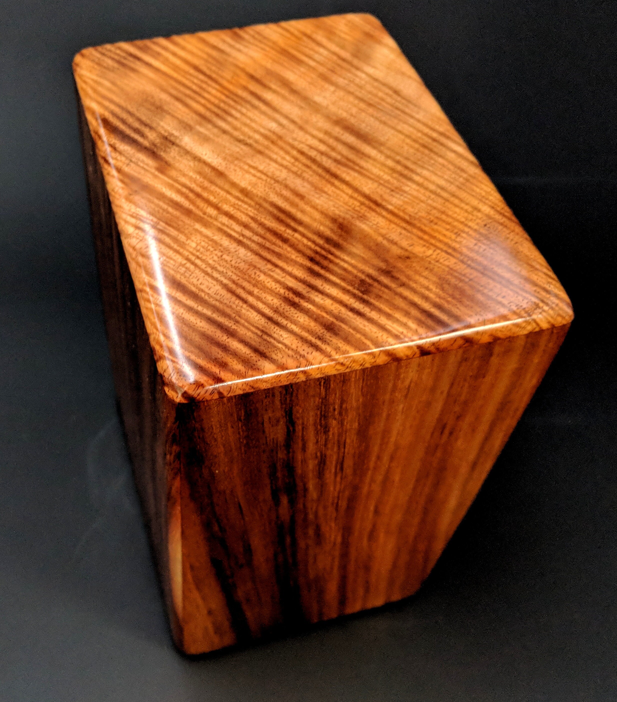 Large Curly Hawaiian Koa Wooden Memorial Cremation Urn... 7wide x 5deep