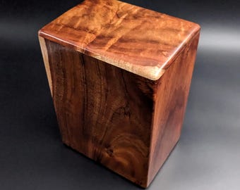 Large Curly Hawaiian Koa Wood Memorial Cremation Urn... 6 3/4"wide x 5"deep x 9"high Wood Adult Cremation Urn Handmade in Hawaii LK-103125-A