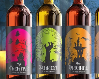 Halloween Costume Prize Wine Bottle Label - Choose from 8 different labels - 14002H