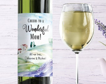 Mother's Day Gift Wine Label - Cheers to a Wonderful Mom - 12008W