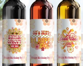 Retro Birthday Wine Label - Hippie - 4012W