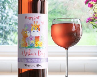 1st First Mother's Day Wine Label - Giraffes - 12009W