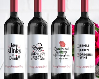 Funny Valentine's Day Wine Labels - Set of 4 - Galentine's Day - 14007A