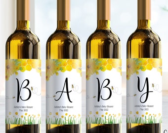 Baby Bee Shower Wine Labels - Set of 4 - Monogram - 2007WBABY