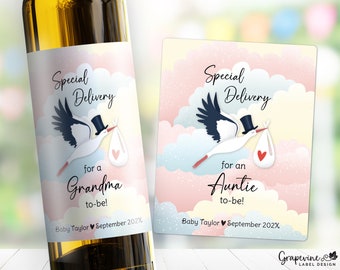 Pregnancy Announcement Wine Labels - Baby Special Delivery - 2004A