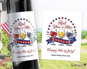 4th Fourth of July Wine Label - Independence Day Decor - 14001E