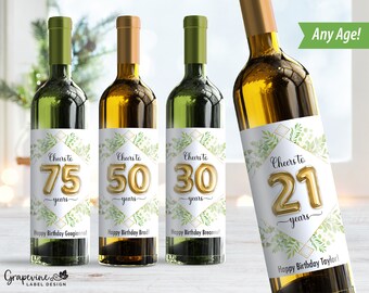 Birthday Wine Label - Cheers to Years - Green & Gold Balloon - 4002W