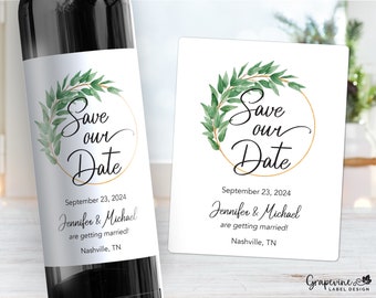 Save Our Date Wedding Announcement Wine Label - Eucalyptus -16006